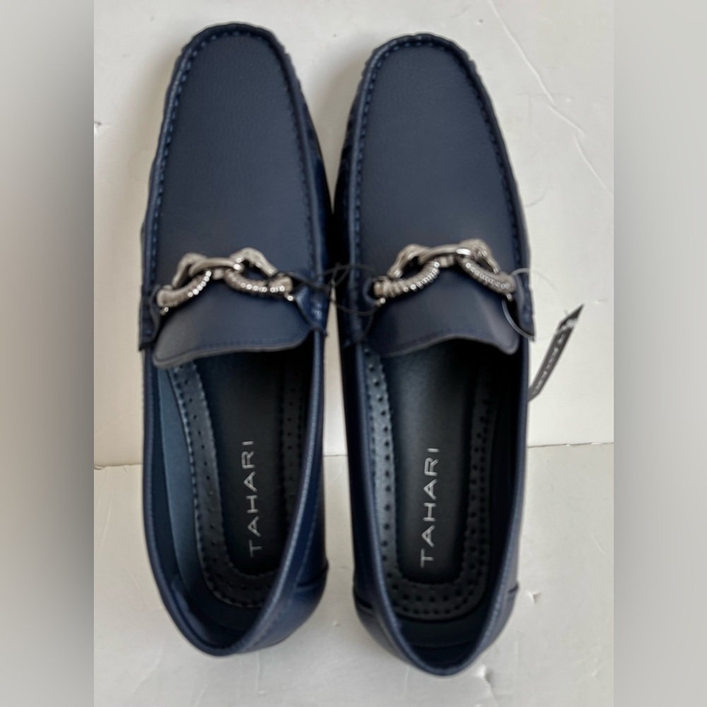 Tahari Men's Navy Loafers with Silver Accent